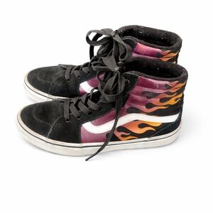 Vans Sk8-Hi Flame High Top Sneakers Black Burgundy Orange Kids 3 Y2K Skater